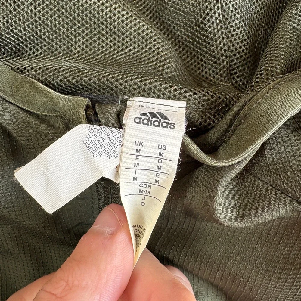 Adidas Mens Windbreaker Jacket Olive Green Grey Hooded Full Zip Medium 3442
